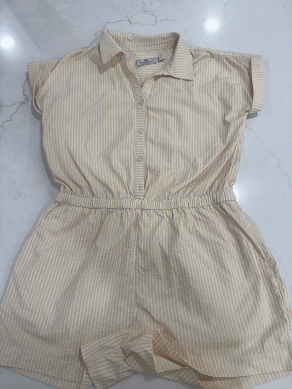 Girls Vineyard Vines yellow and White Striped Kids One-Piece romper